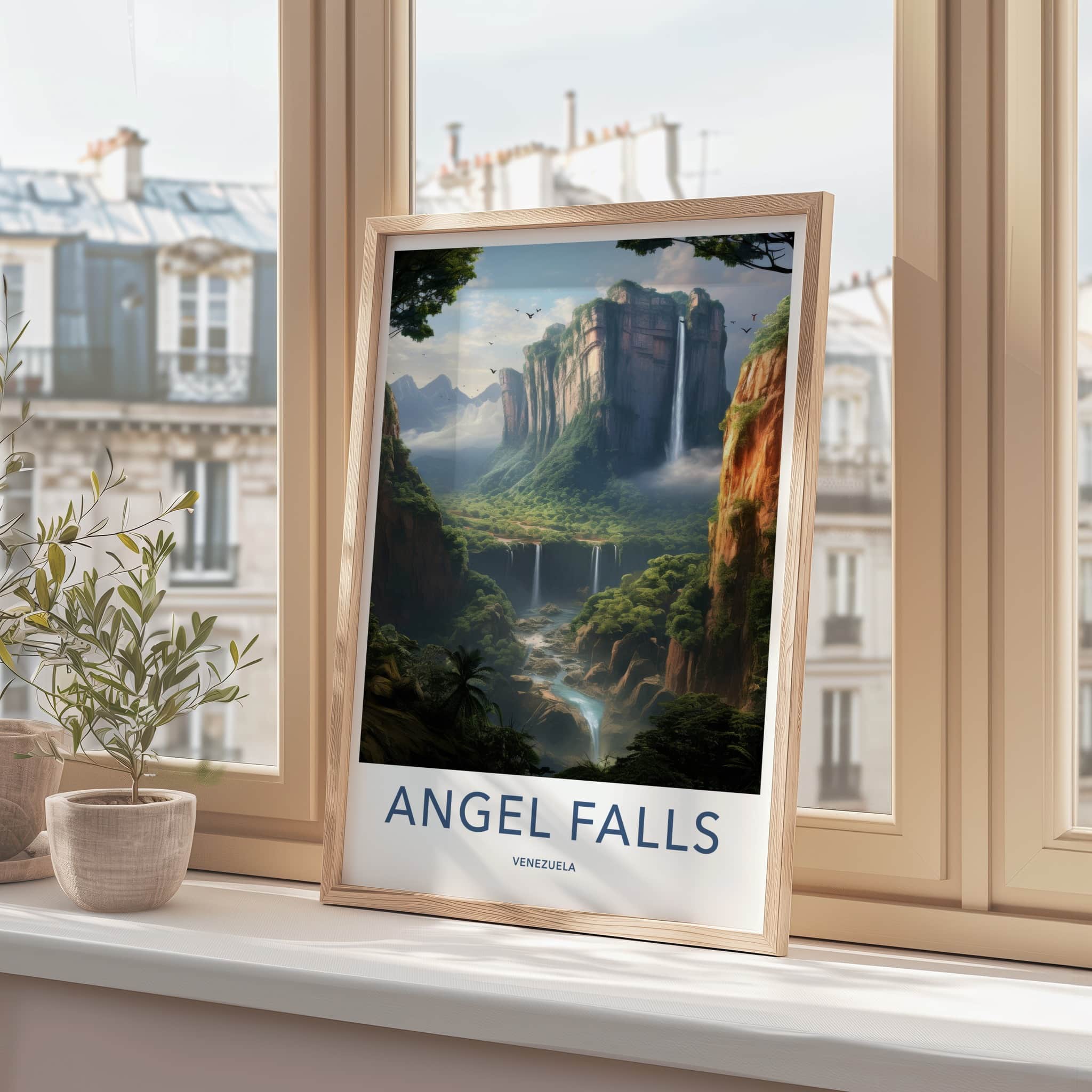 Angel Falls Poster - Venezuela Travel Art - Majestic Cliff Waterfalls Wall Decor