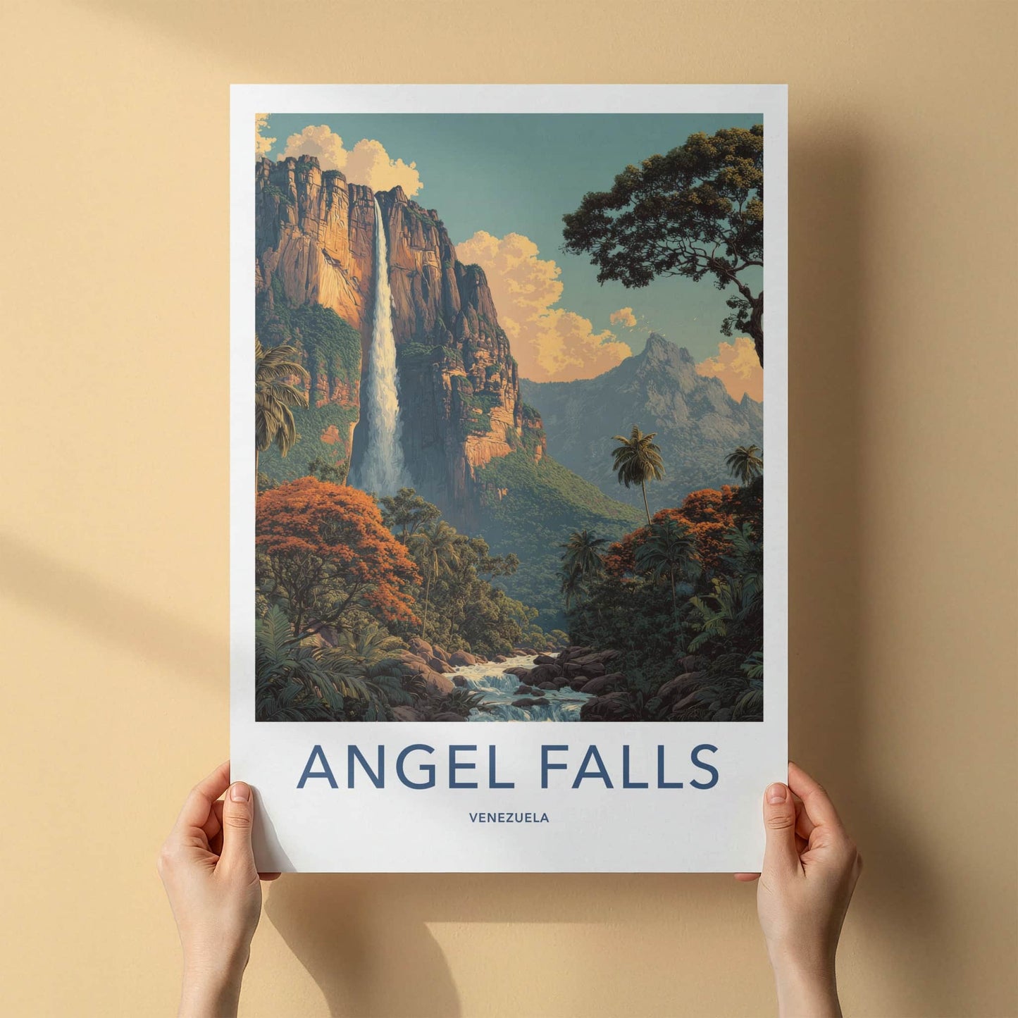 Angel Falls Poster - Venezuela Travel Art - Towering Cliff Waterfall Home Decor