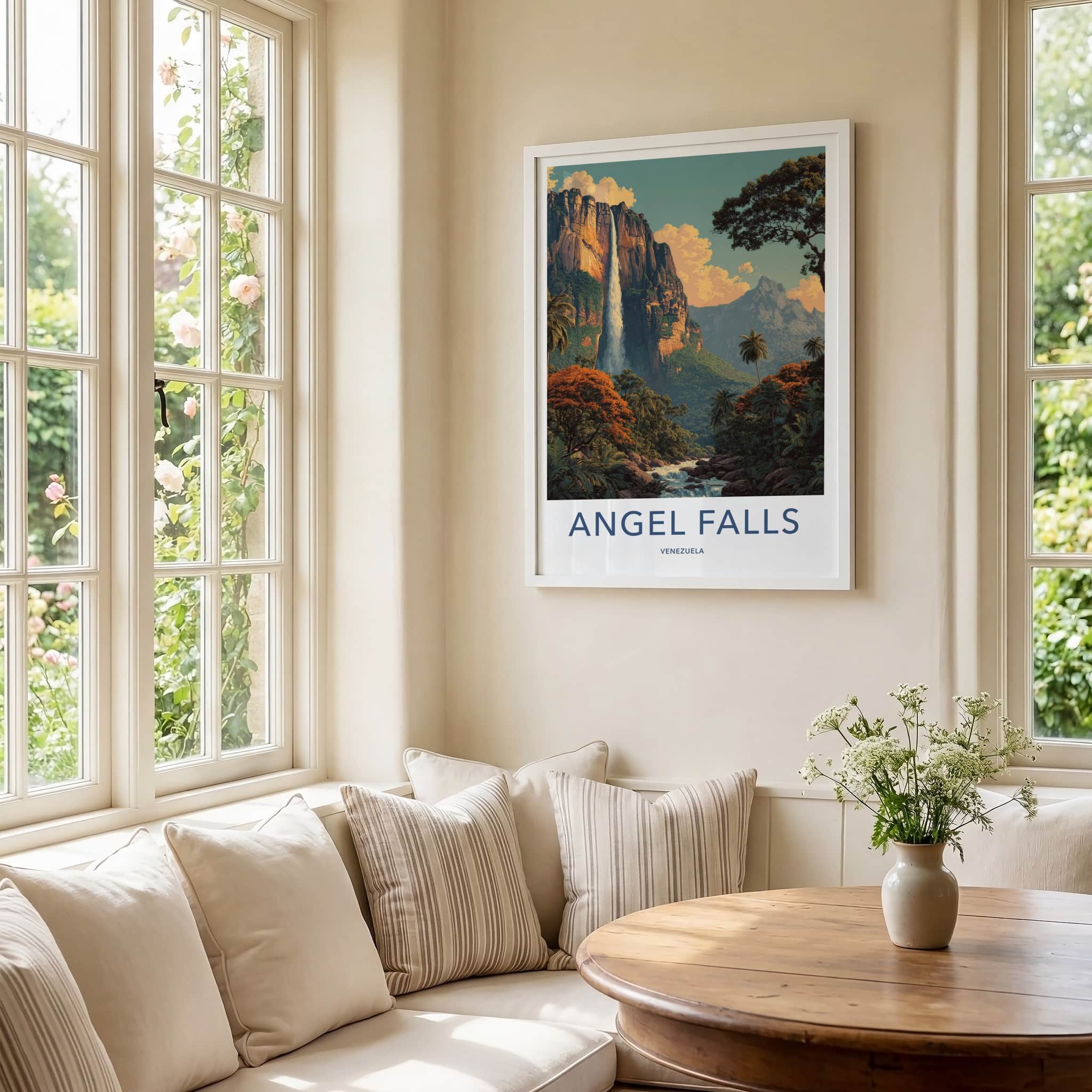 Angel Falls Poster - Venezuela Travel Art - Towering Cliff Waterfall Home Decor