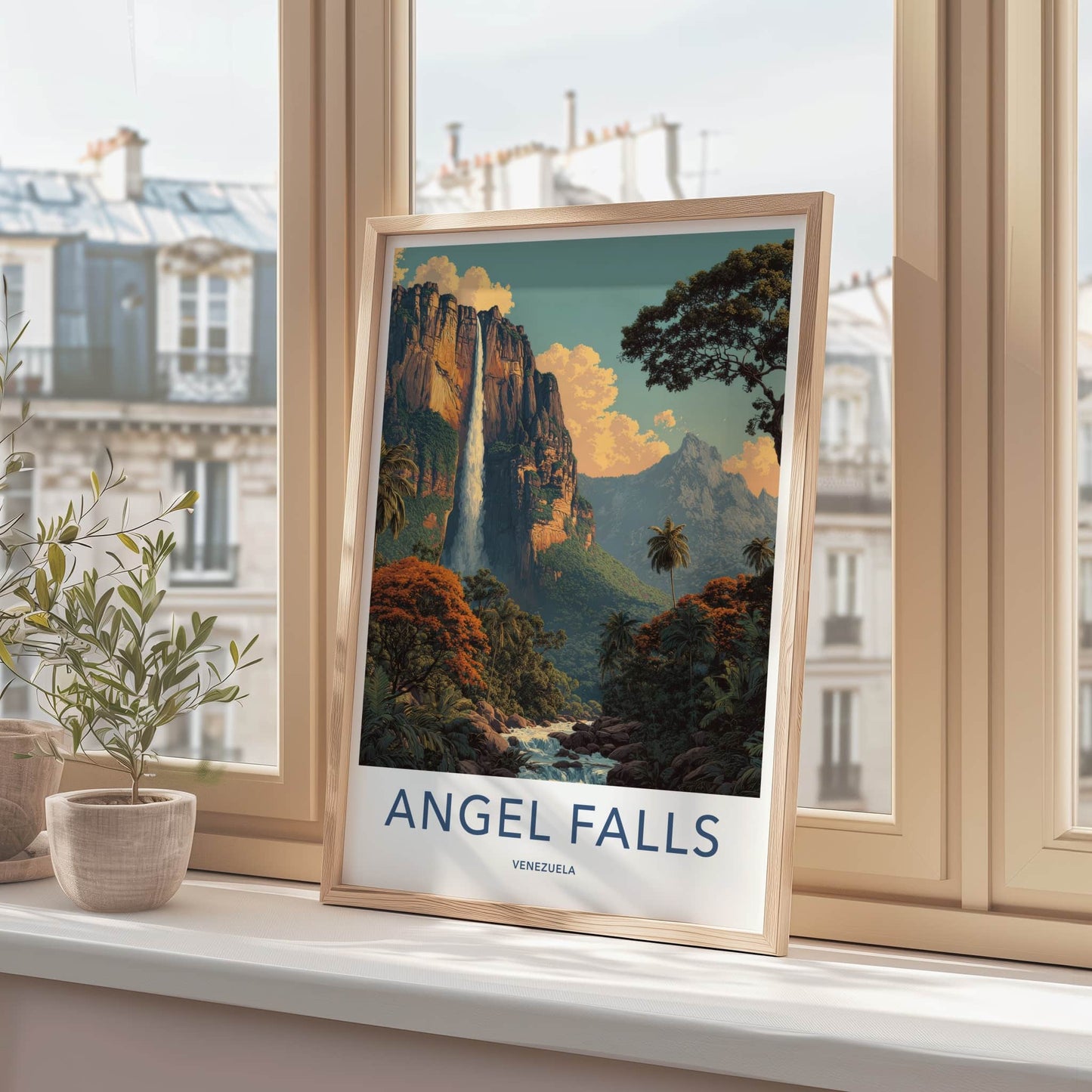 Angel Falls Poster - Venezuela Travel Art - Towering Cliff Waterfall Home Decor