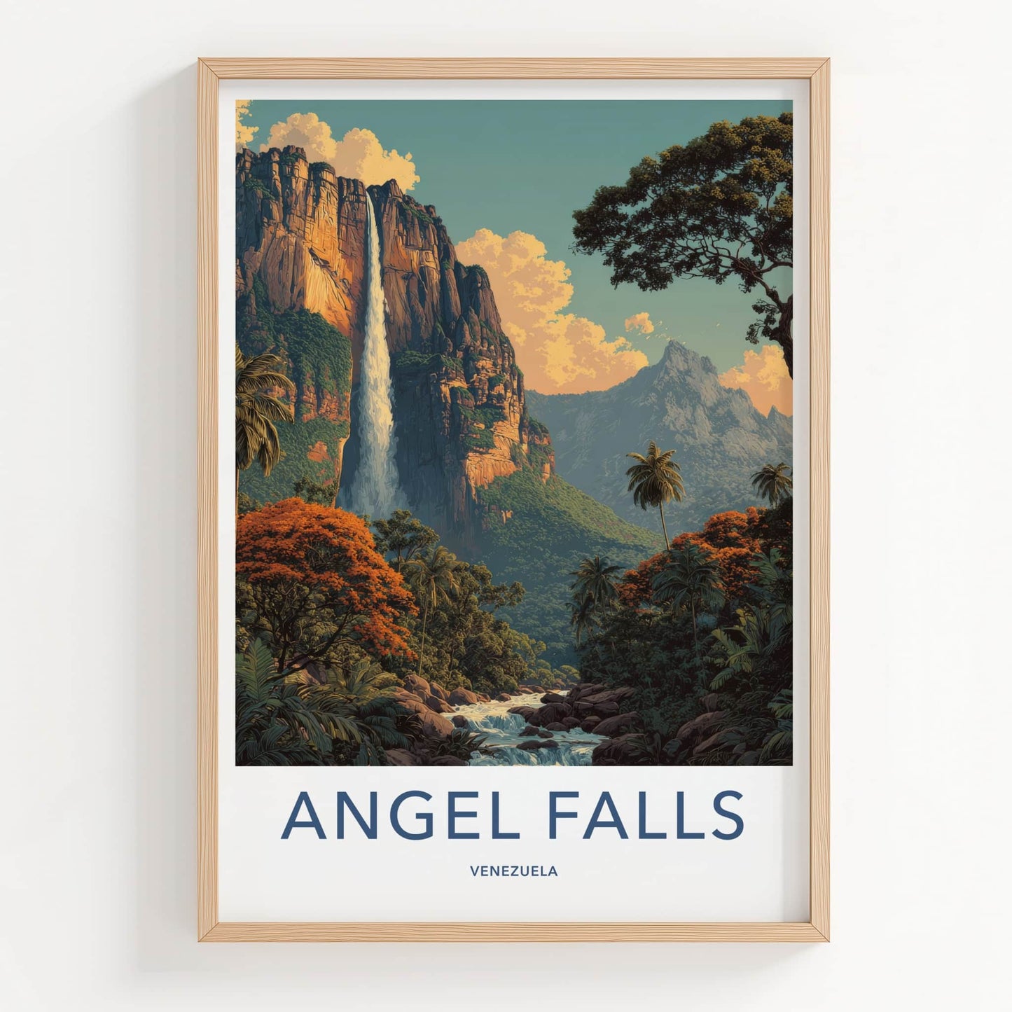 Angel Falls Poster - Venezuela Travel Art - Towering Cliff Waterfall Home Decor