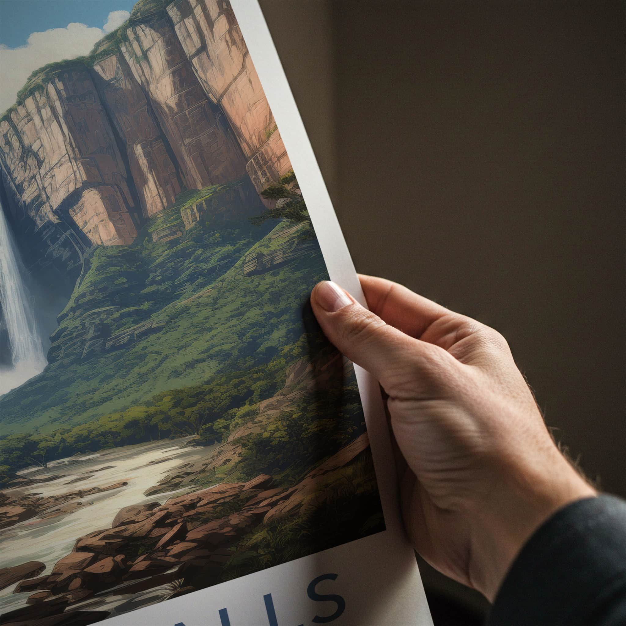 Angel Falls Poster - Venezuela Travel Art - Towering Cliffs Waterfalls Home Decor