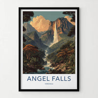 Angel Falls Poster - Venezuela Travel Illustration - Misty Mountain Falls Home Decor