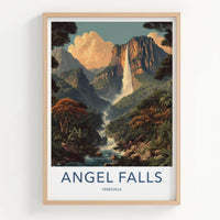 Angel Falls Poster - Venezuela Travel Illustration - Misty Mountain Falls Home Decor