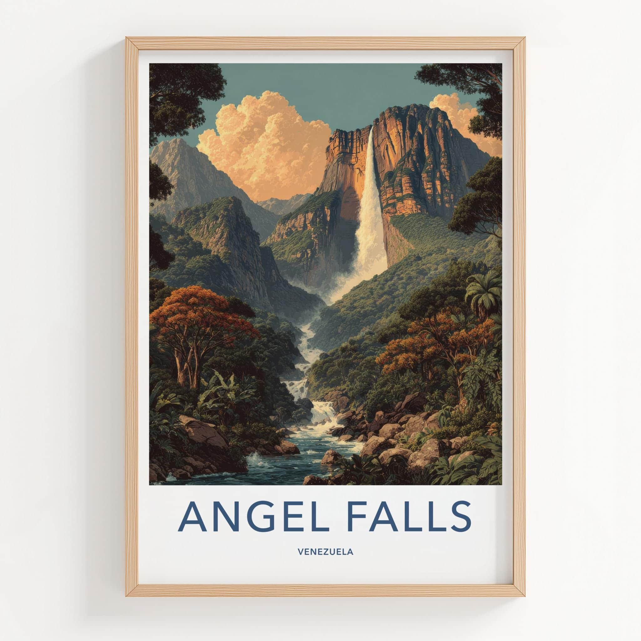 Angel Falls Poster - Venezuela Travel Illustration - Misty Mountain Falls Home Decor
