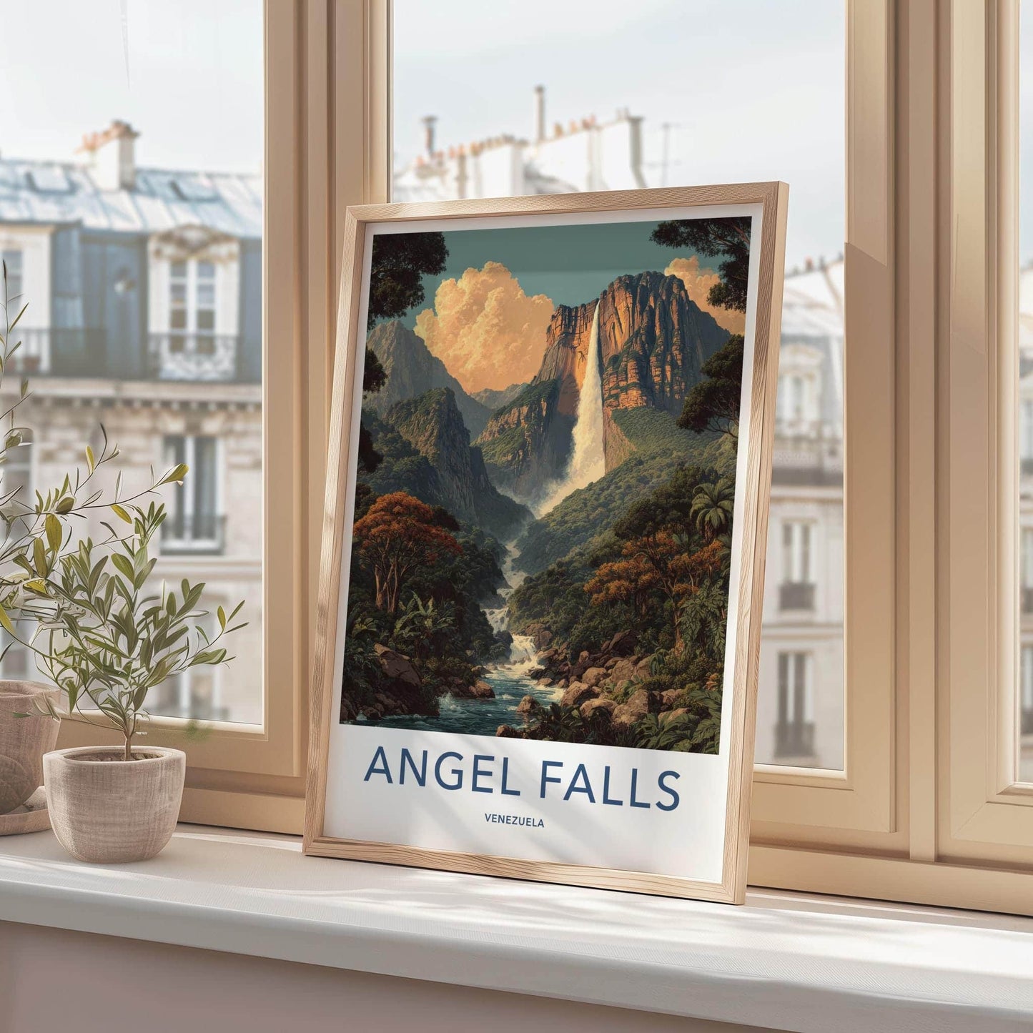 Angel Falls Poster - Venezuela Travel Illustration - Misty Mountain Falls Home Decor