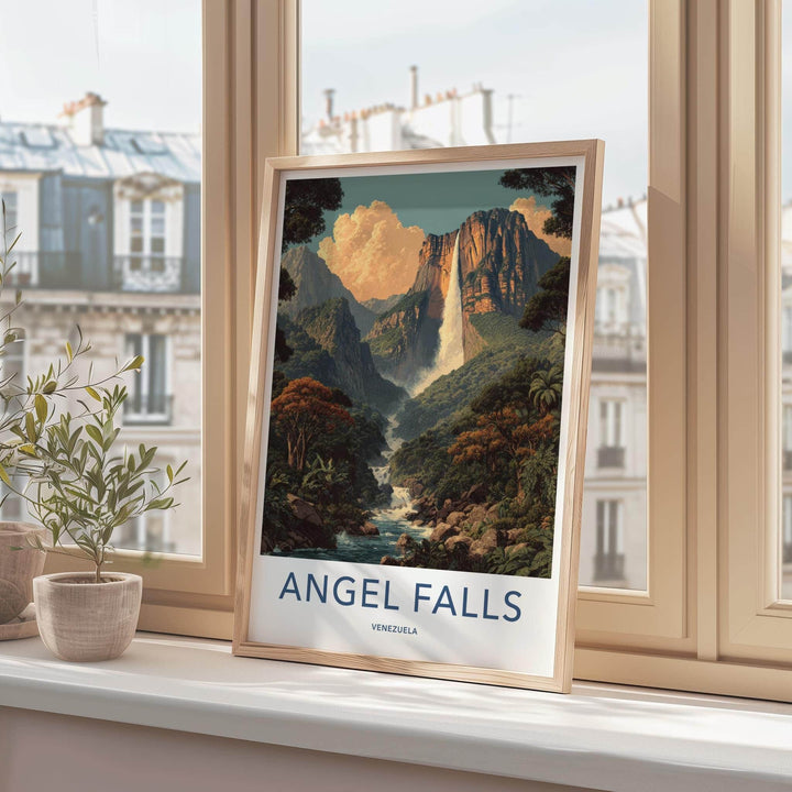 Angel Falls Poster - Venezuela Travel Illustration - Misty Mountain Falls Home Decor