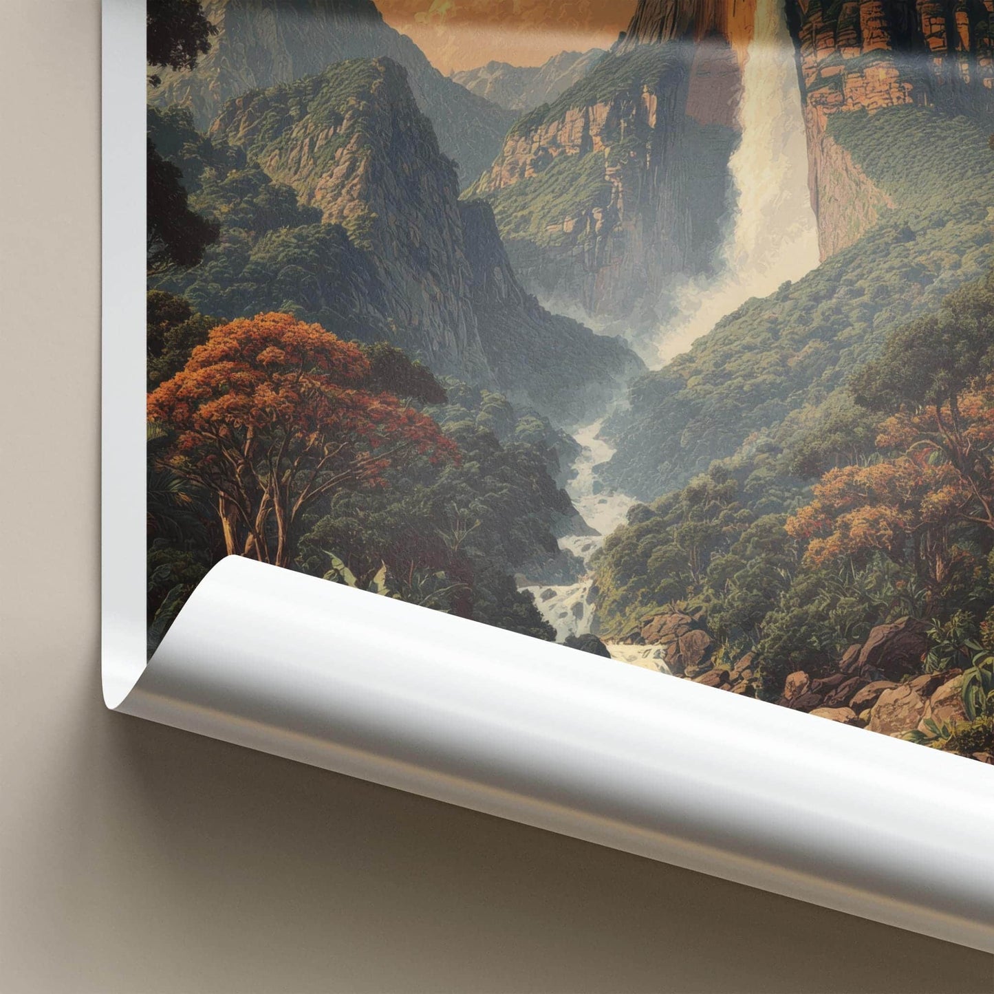 Angel Falls Poster - Venezuela Travel Illustration - Misty Mountain Falls Home Decor