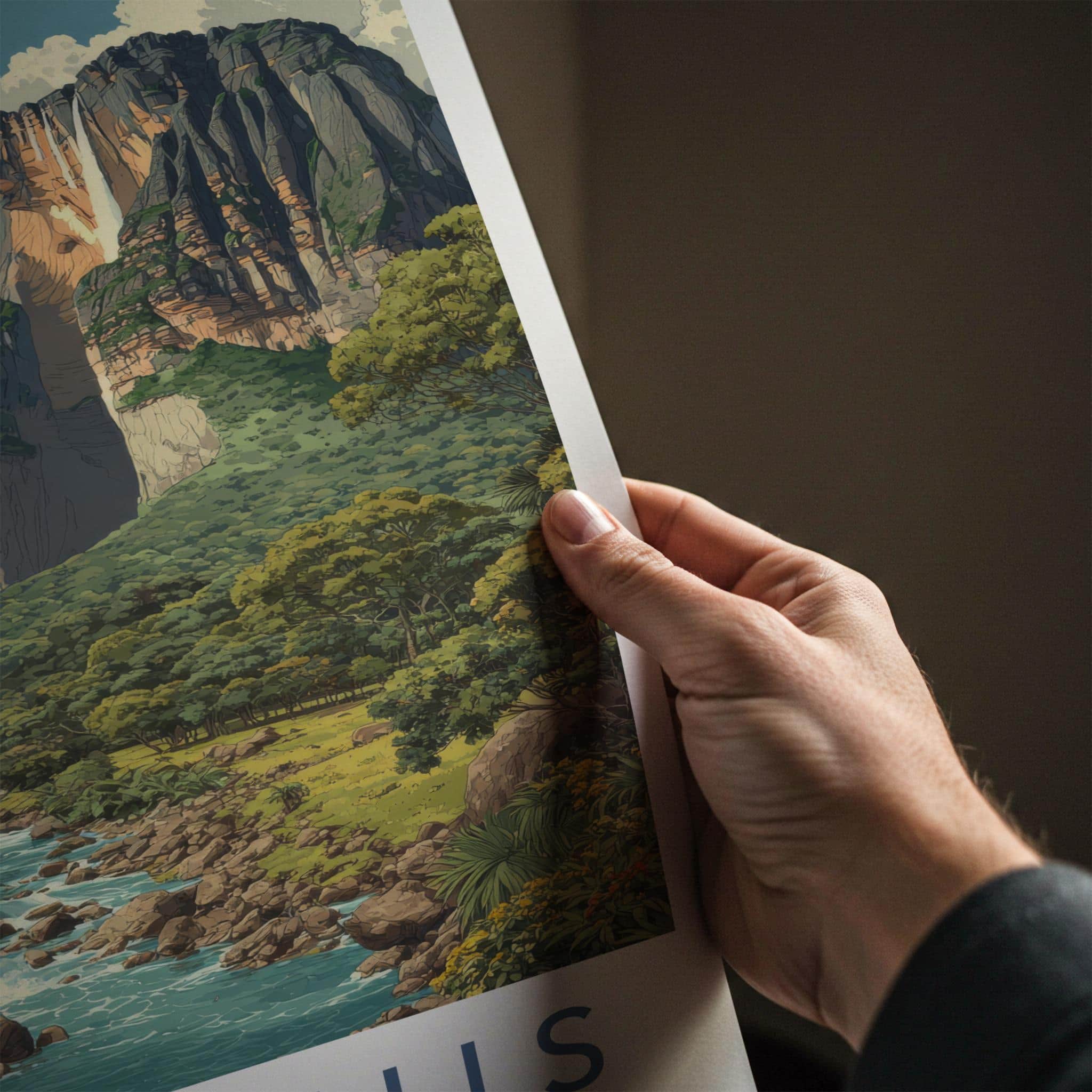 Angel Falls Poster - Venezuela Travel Illustration - Towering Falls Vista Wall Decor