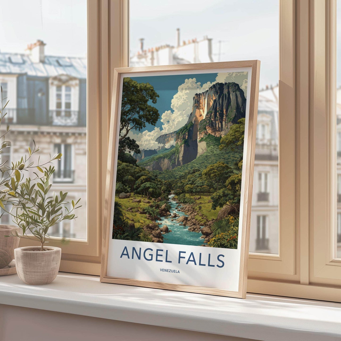 Angel Falls Poster - Venezuela Travel Illustration - Towering Falls Vista Wall Decor