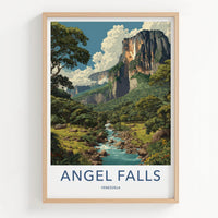 Angel Falls Poster - Venezuela Travel Illustration - Towering Falls Vista Wall Decor