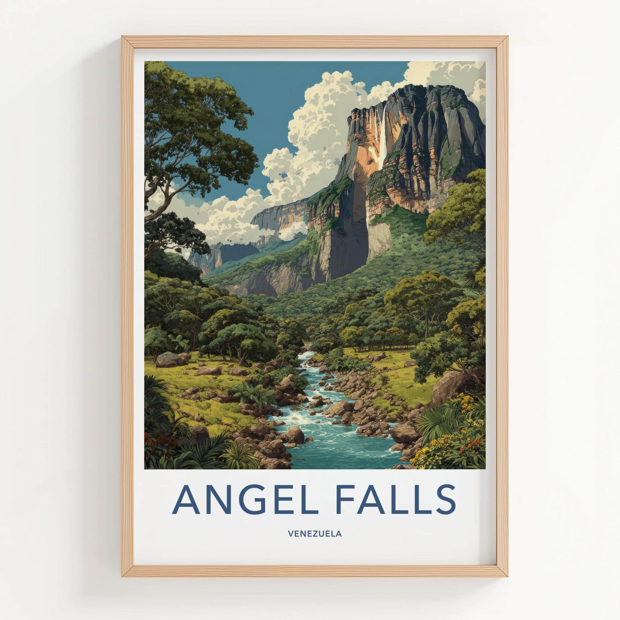 Angel Falls Poster - Venezuela Travel Illustration - Towering Falls Vista Wall Decor