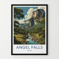 Angel Falls Poster - Venezuela Travel Illustration - Towering Falls Vista Wall Decor
