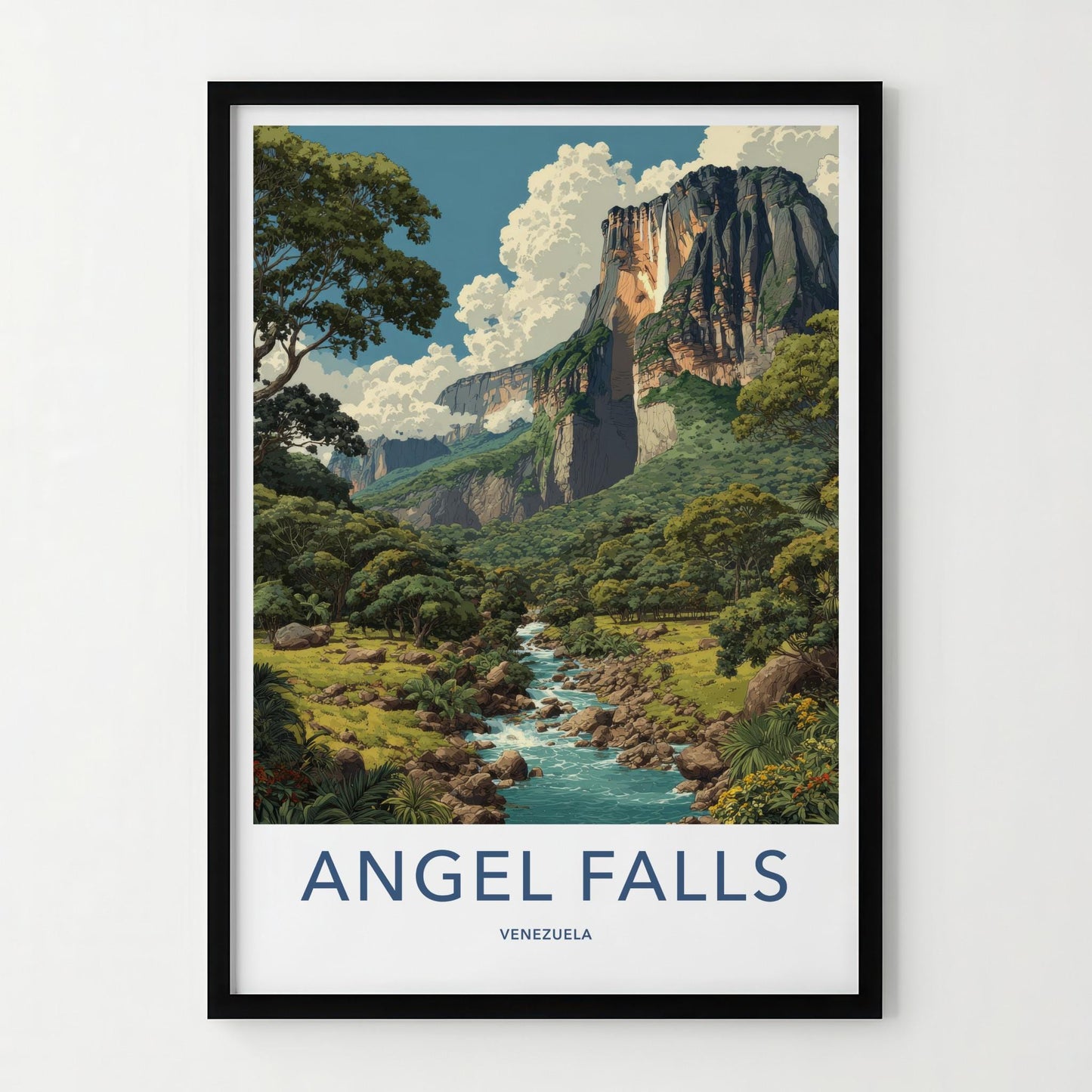 Angel Falls Poster - Venezuela Travel Illustration - Towering Falls Vista Wall Decor