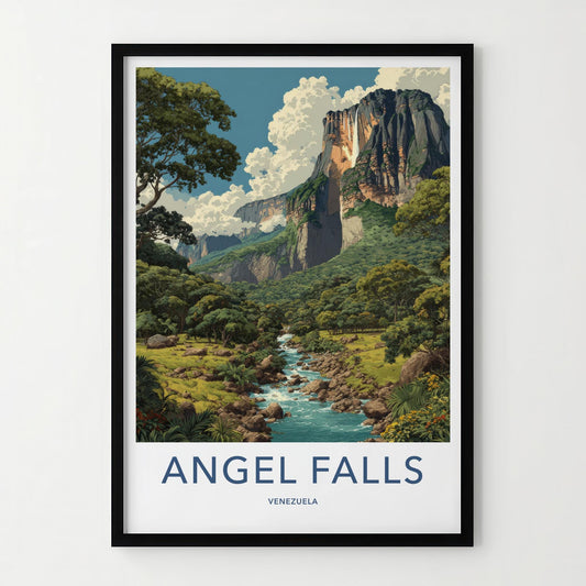 Angel Falls Poster - Venezuela Travel Illustration - Towering Falls Vista Wall Decor