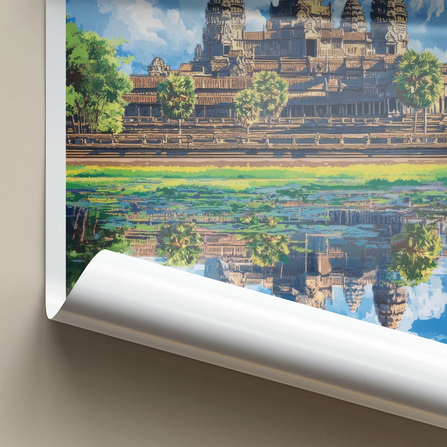 Angkor Poster - Cambodia Travel Art - Temple Water Reflection Home Decor