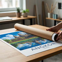 Angkor Poster - Cambodia Travel Art - Temple Water Reflection Home Decor