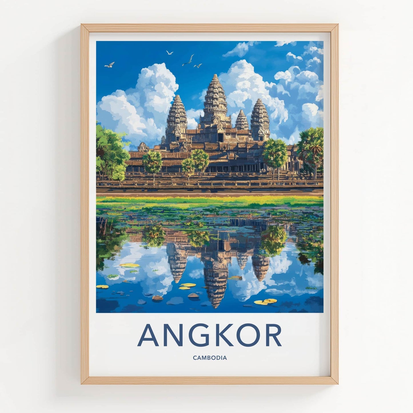 Angkor Poster - Cambodia Travel Art - Temple Water Reflection Home Decor