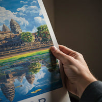 Angkor Poster - Cambodia Travel Art - Temple Water Reflection Home Decor