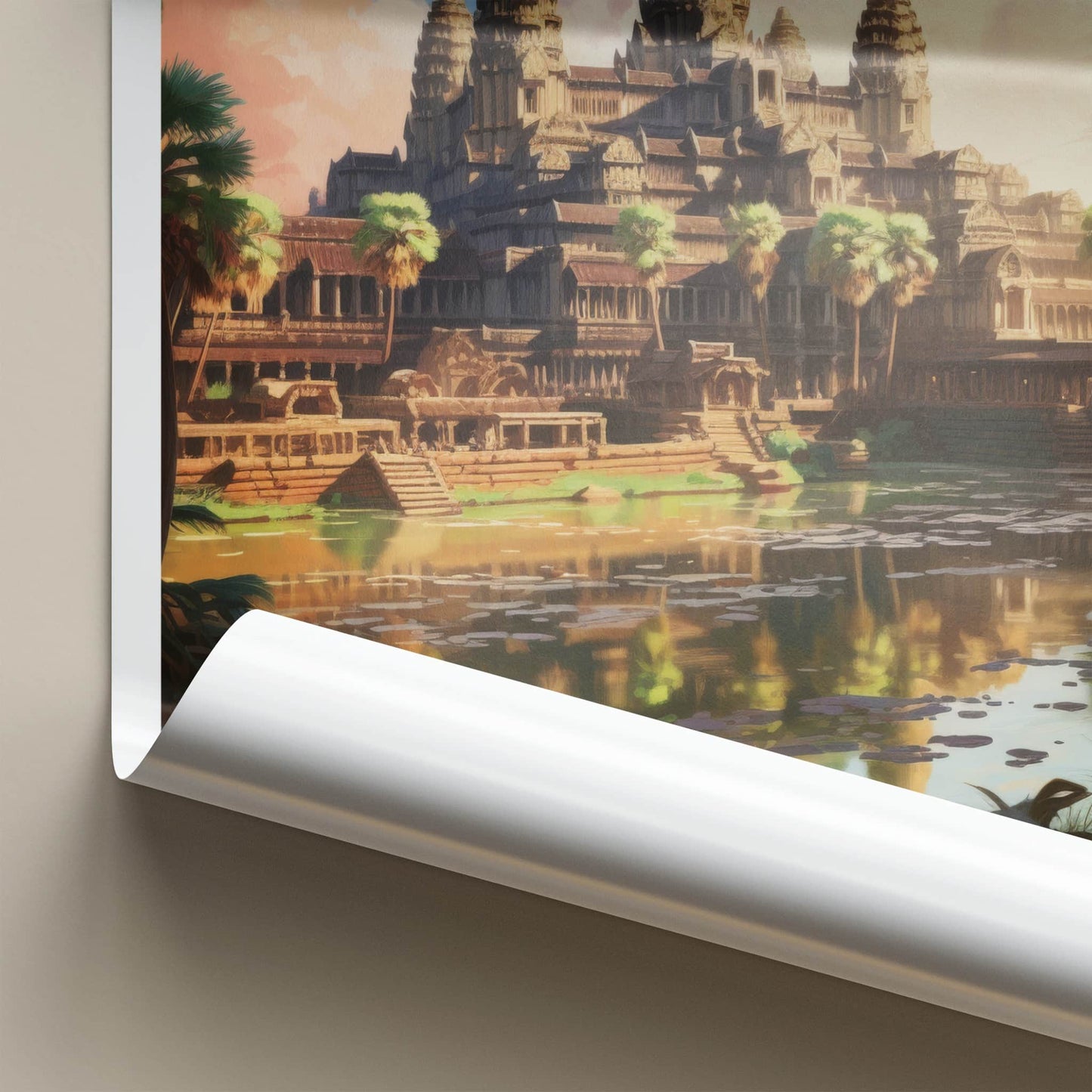 Angkor Wat Poster - Cambodia Travel Art - Ancient Temple Lake Home Decor