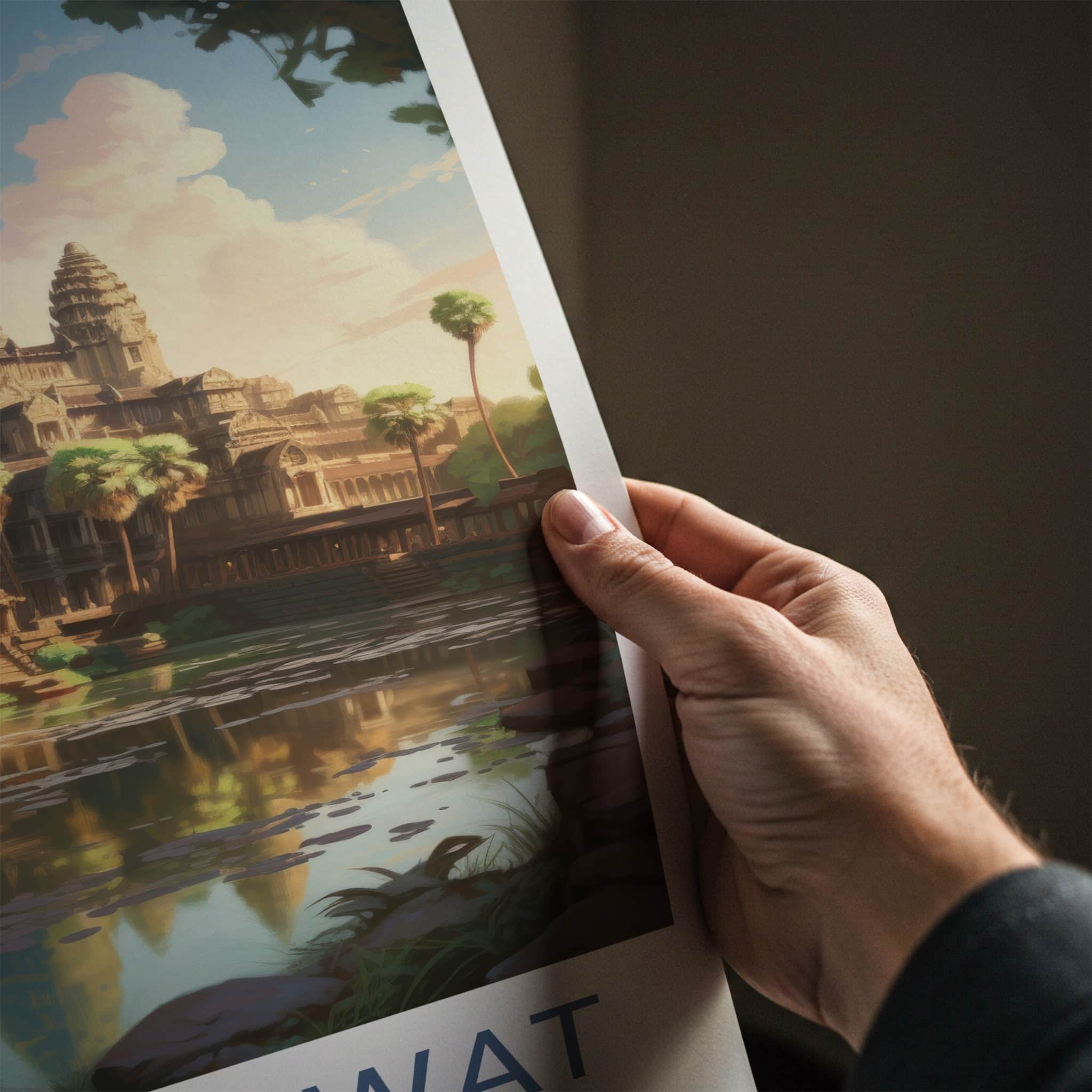 Angkor Wat Poster - Cambodia Travel Art - Ancient Temple Lake Home Decor