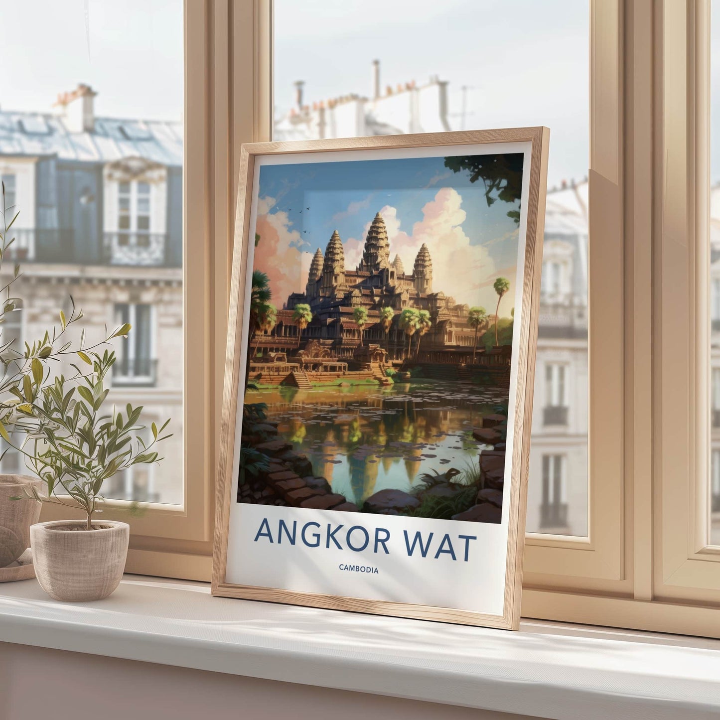 Angkor Wat Poster - Cambodia Travel Art - Ancient Temple Lake Home Decor