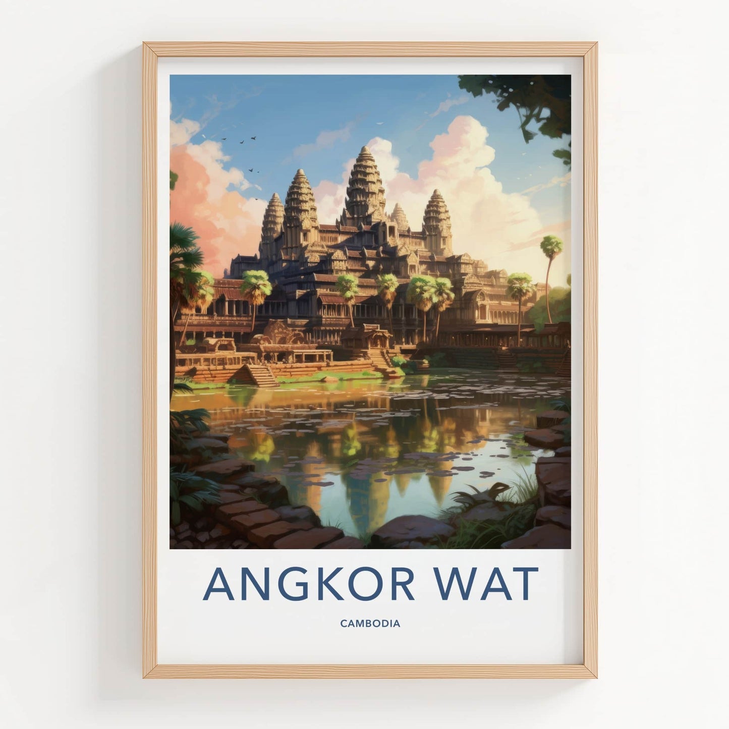Angkor Wat Poster - Cambodia Travel Art - Ancient Temple Lake Home Decor