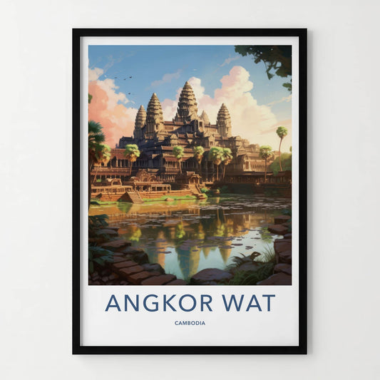 Angkor Wat Poster - Cambodia Travel Art - Ancient Temple Lake Home Decor
