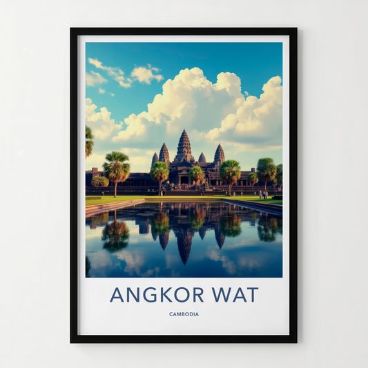 Angkor Wat Poster - Cambodia Travel Art - Ancient Temple Reflection Home Decor