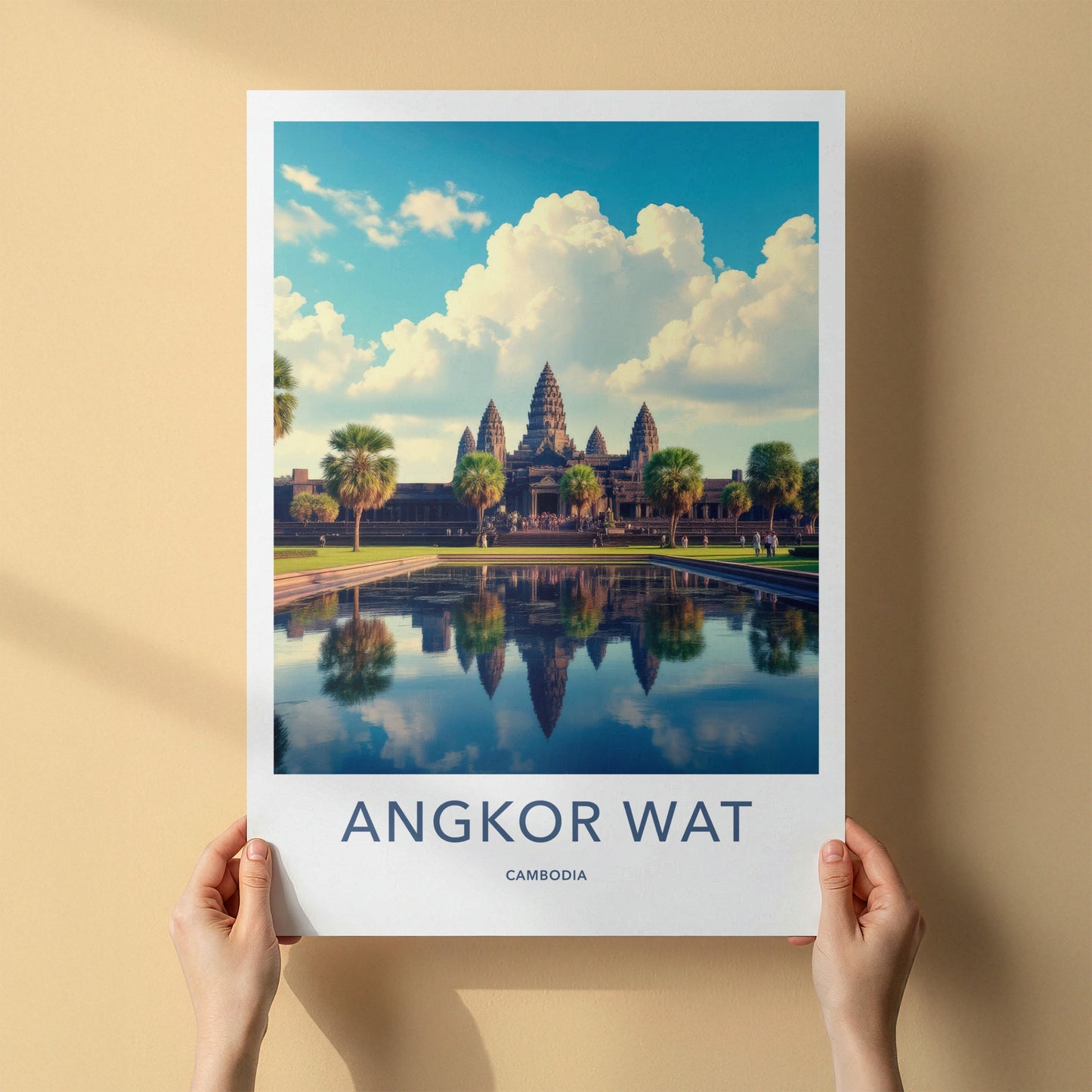 Angkor Wat Poster - Cambodia Travel Art - Ancient Temple Reflection Home Decor