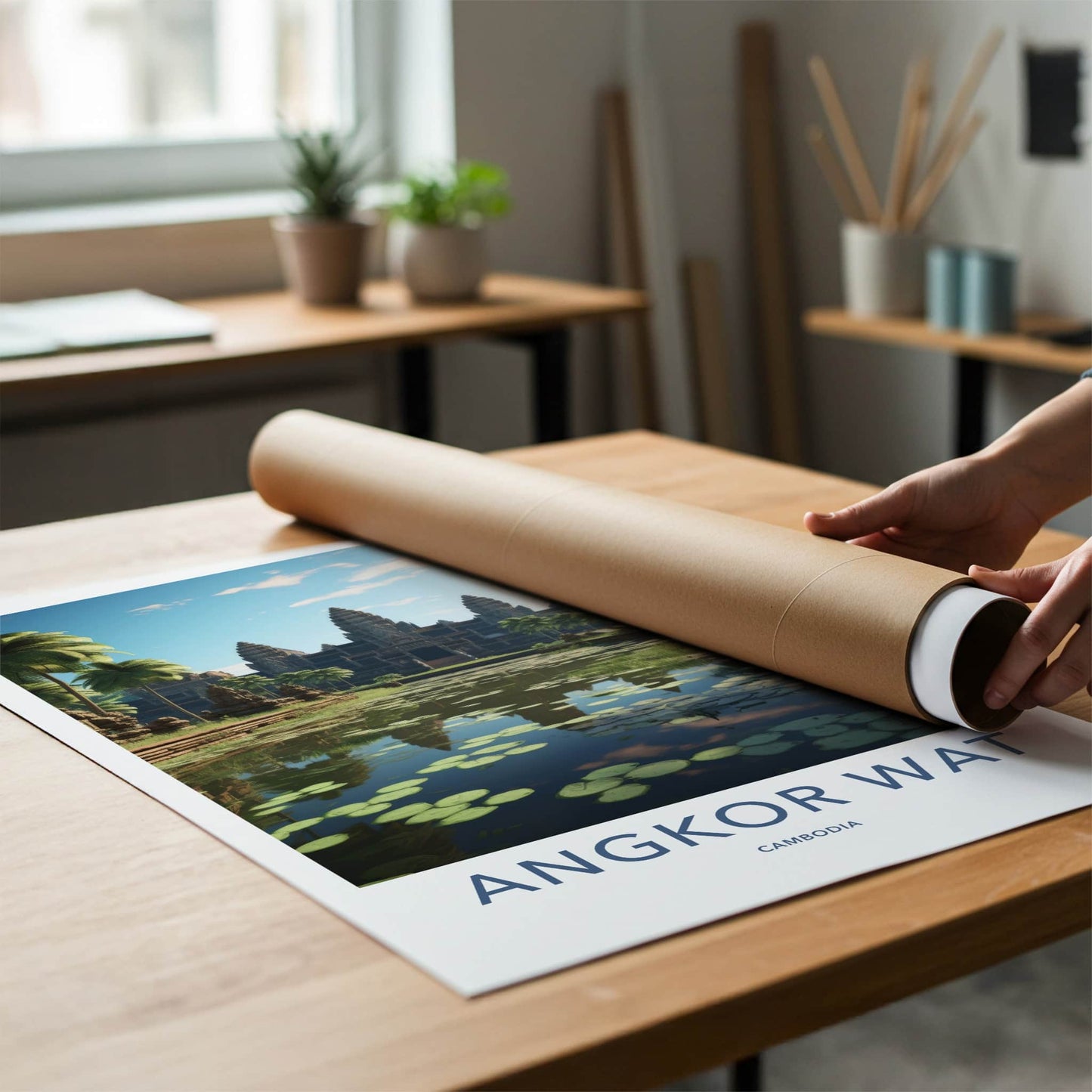 Angkor Wat Poster - Cambodia Travel Art - Ancient Temple Reflection Home Decor