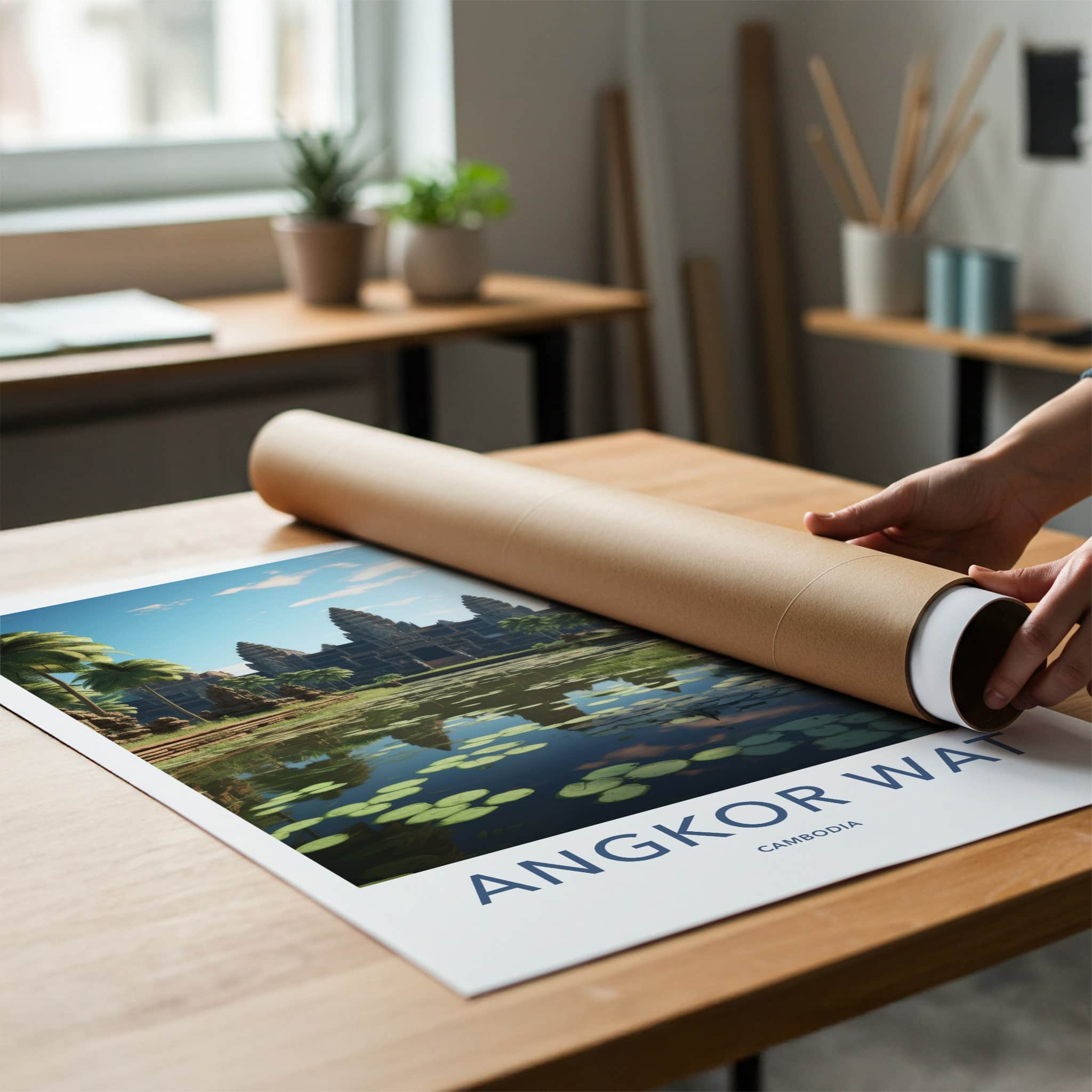 Angkor Wat Poster - Cambodia Travel Art - Ancient Temple Reflection Home Decor