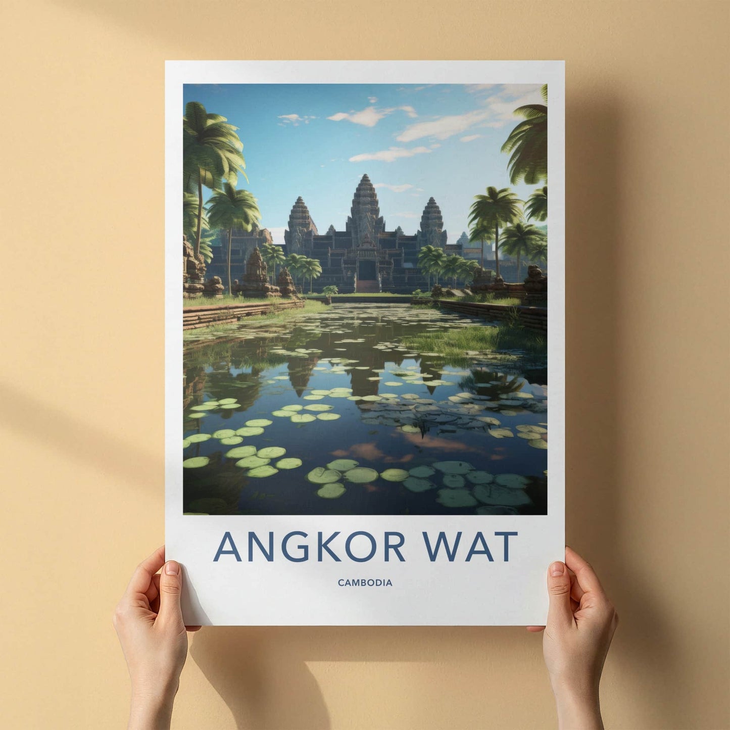 Angkor Wat Poster - Cambodia Travel Art - Ancient Temple Reflection Home Decor