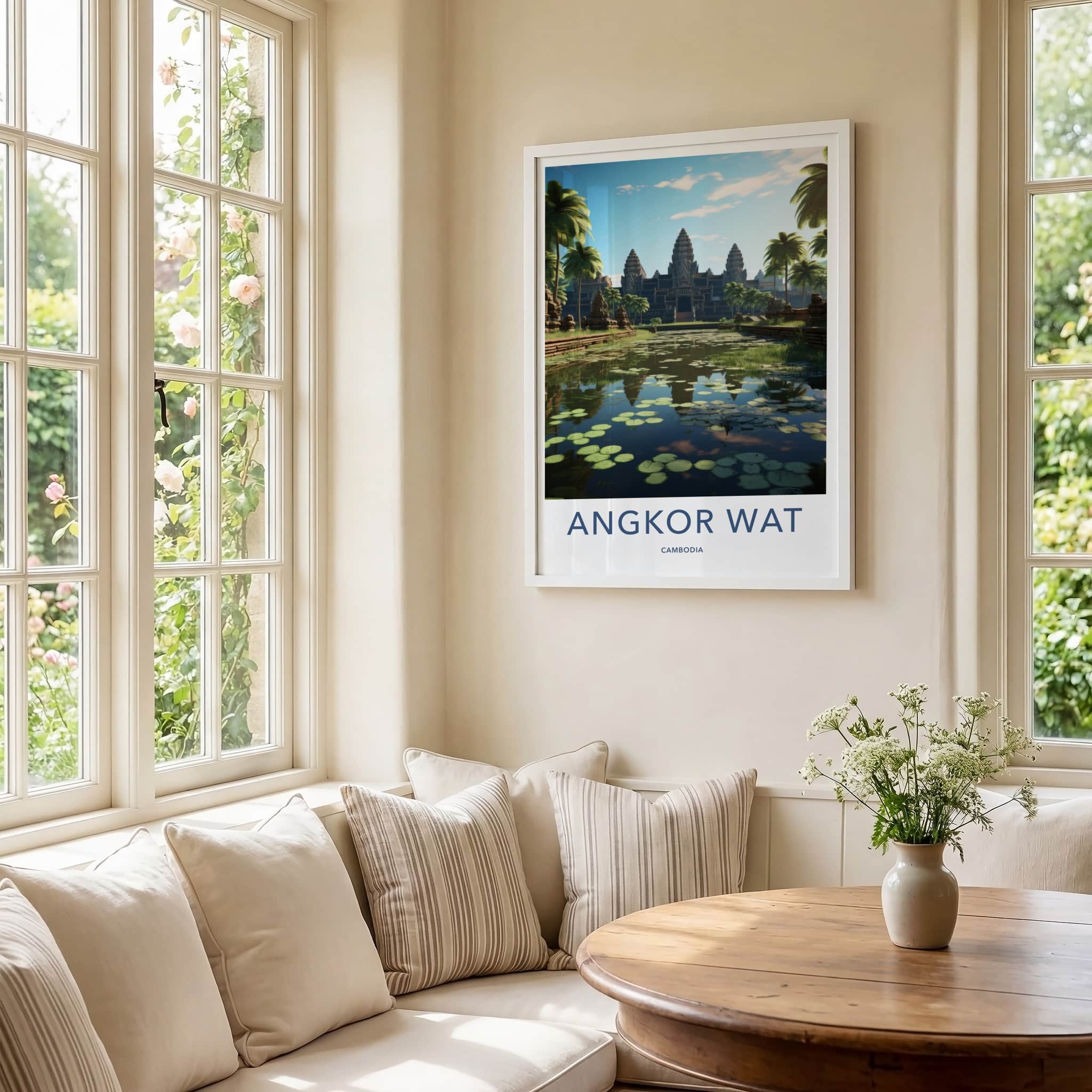 Angkor Wat Poster - Cambodia Travel Art - Ancient Temple Reflection Home Decor