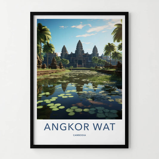 Angkor Wat Poster - Cambodia Travel Art - Ancient Temple Reflection Home Decor