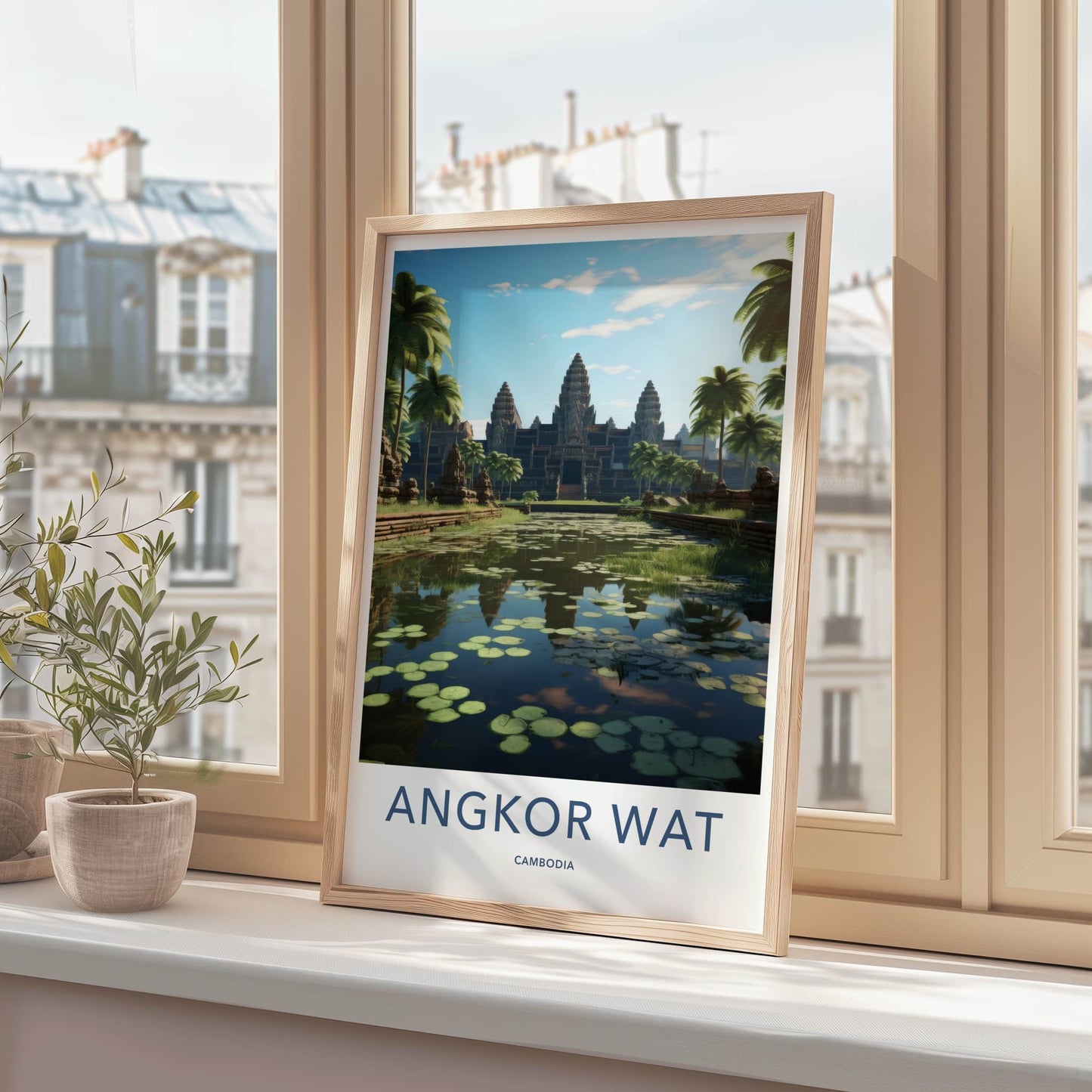 Angkor Wat Poster - Cambodia Travel Art - Ancient Temple Reflection Home Decor