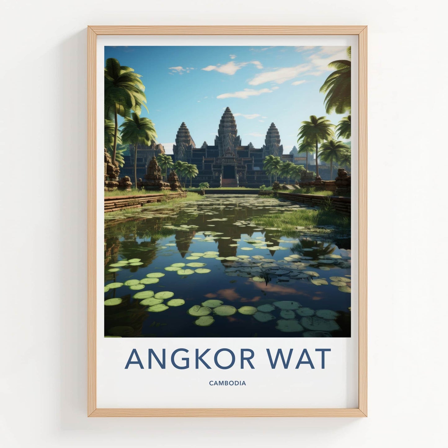 Angkor Wat Poster - Cambodia Travel Art - Ancient Temple Reflection Home Decor