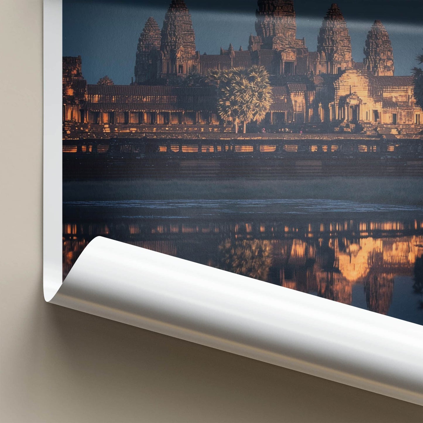 Angkor Wat Poster - Cambodia Travel Art - Moonlit Temple Reflection Wall Decor
