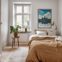 Angkor Wat Poster - Cambodia Travel Art - Temple Reflection Blue Wall Decor