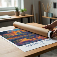 Angkor Wat Poster - Cambodia Travel Art - Temple Reflection Sunset Wall Decor