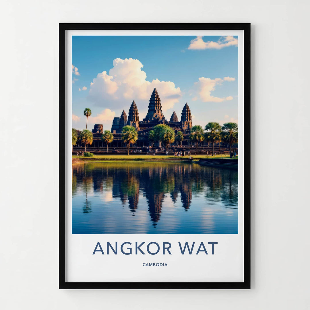 Angkor Wat Poster - Cambodia Travel Art - Temple Water Reflection Home Decor