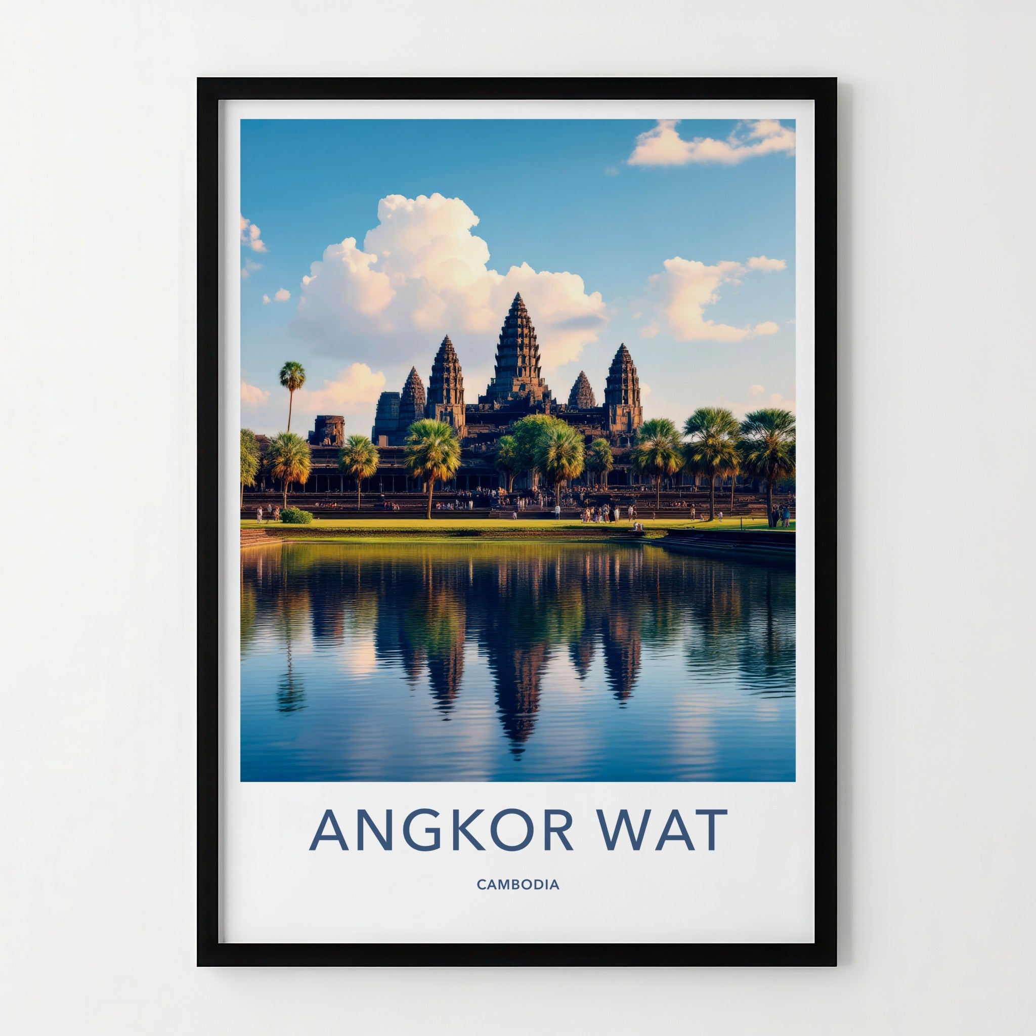 Angkor Wat Poster - Cambodia Travel Art - Temple Water Reflection Home Decor