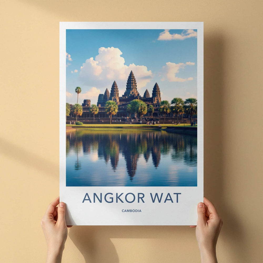 Angkor Wat Poster - Cambodia Travel Art - Temple Water Reflection Home Decor