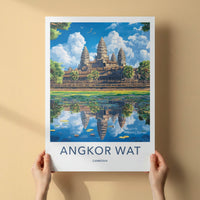 Angkor Wat Poster - Cambodia Travel Art - Temple Water Reflection Home Decor
