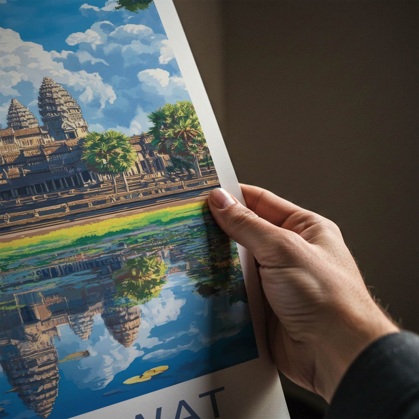 Angkor Wat Poster - Cambodia Travel Art - Temple Water Reflection Home Decor