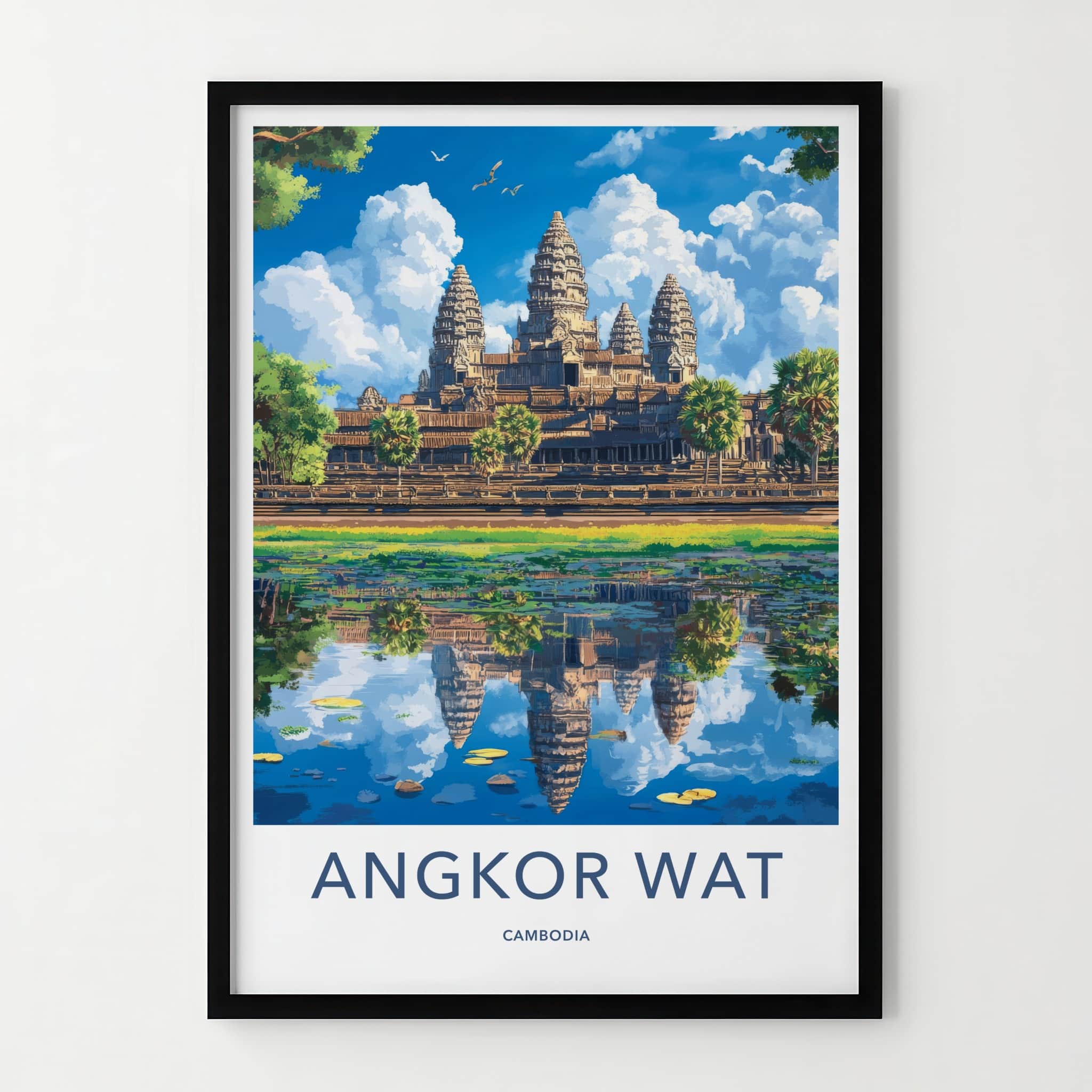 Angkor Wat Poster - Cambodia Travel Art - Temple Water Reflection Home Decor