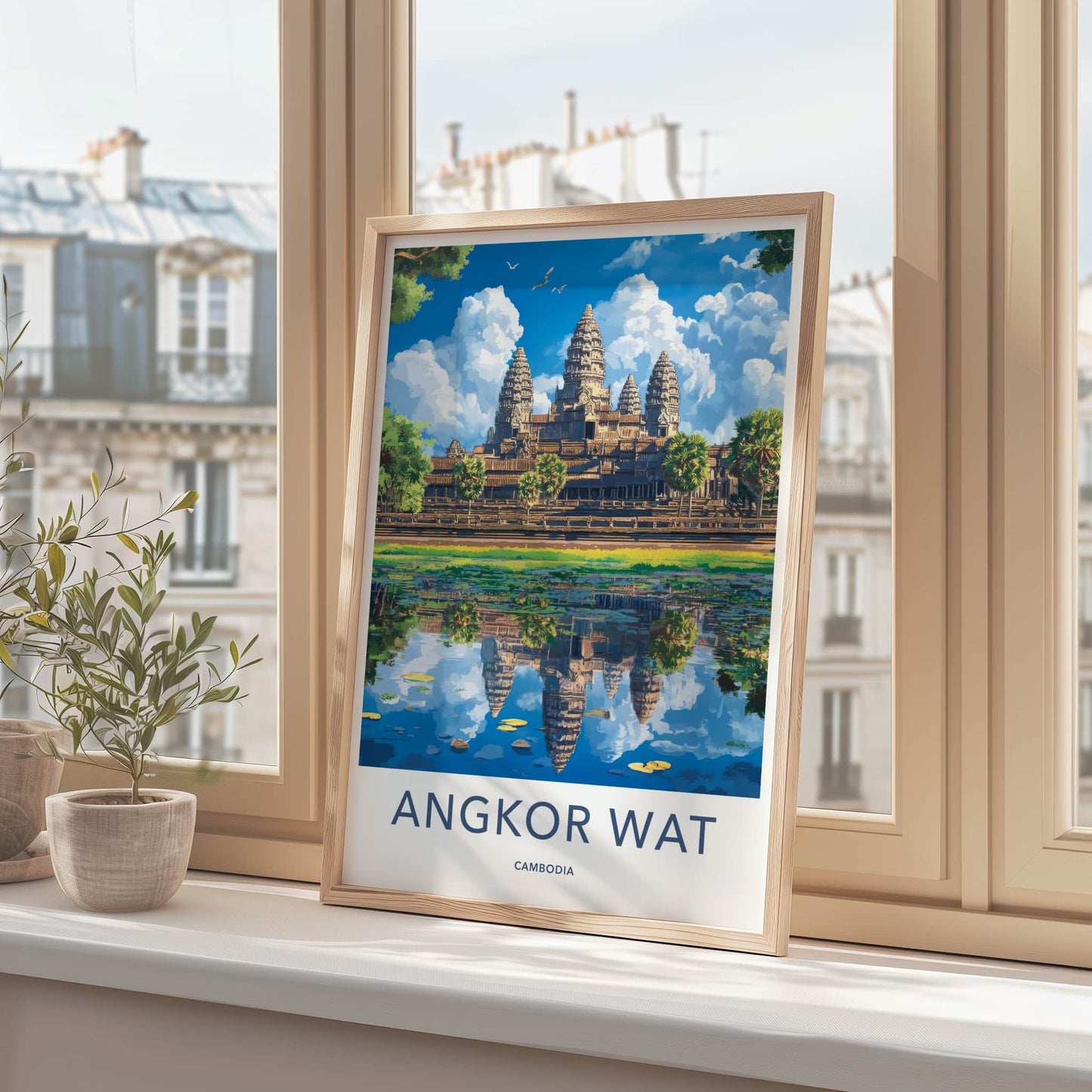 Angkor Wat Poster - Cambodia Travel Art - Temple Water Reflection Home Decor