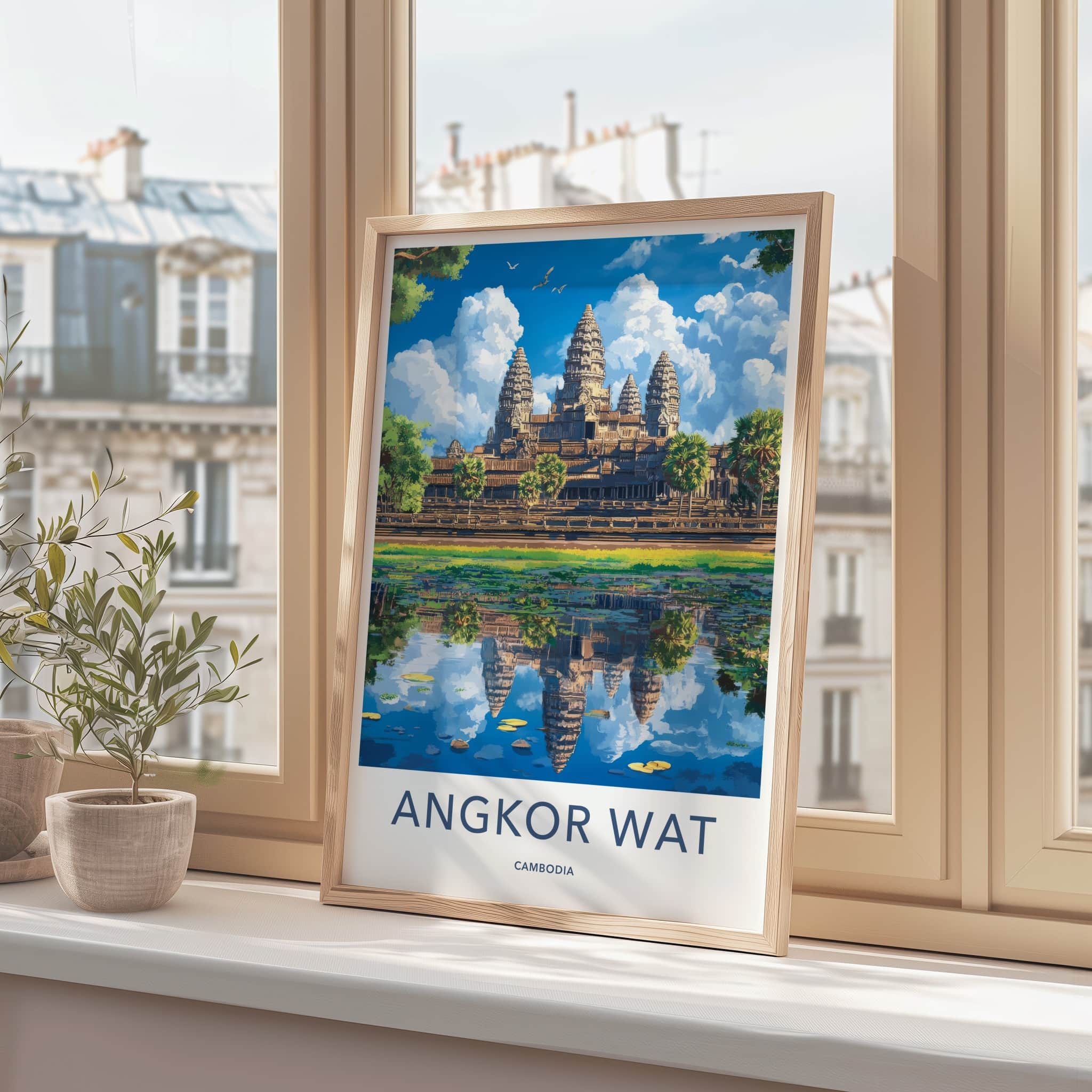 Angkor Wat Poster - Cambodia Travel Art - Temple Water Reflection Home Decor