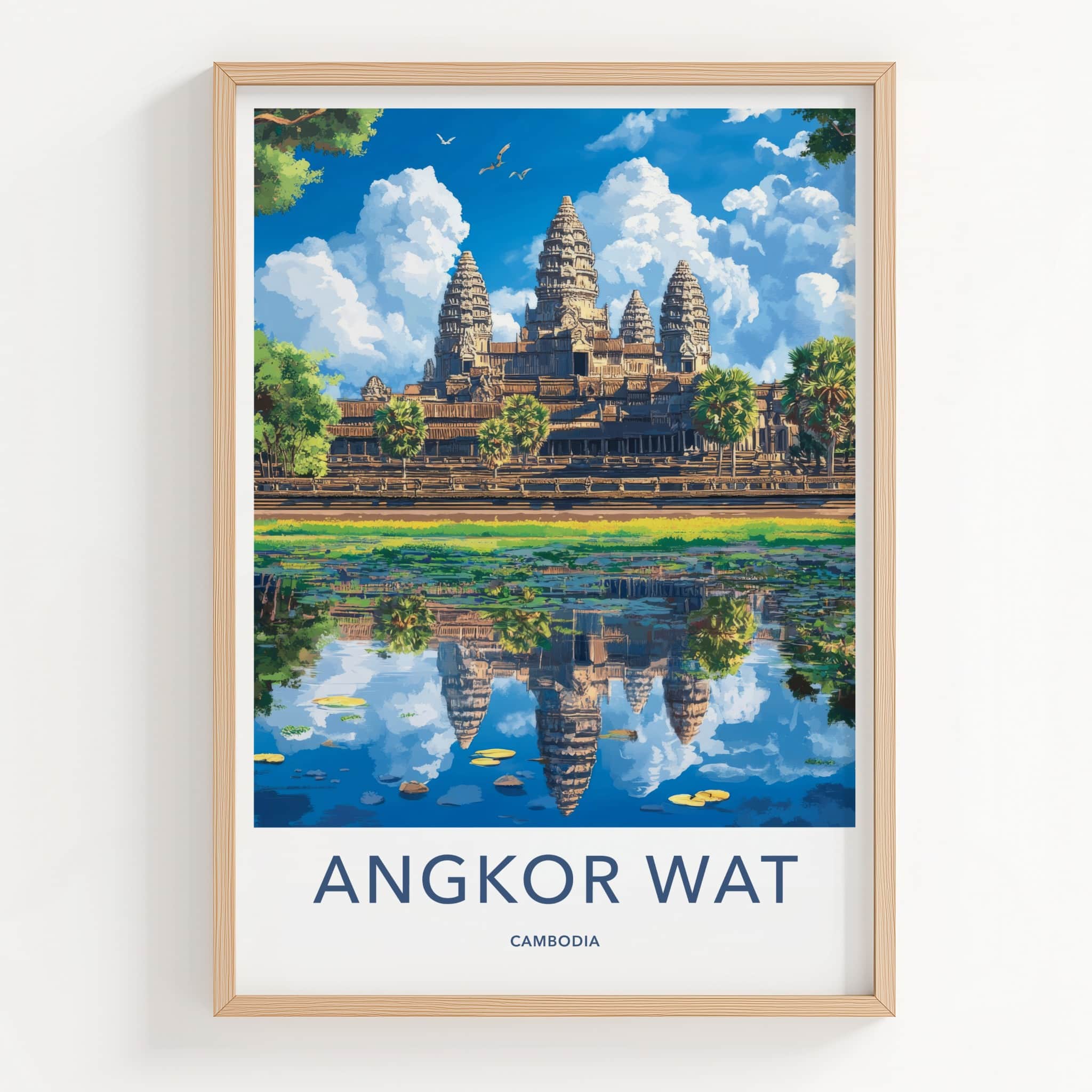 Angkor Wat Poster - Cambodia Travel Art - Temple Water Reflection Home Decor