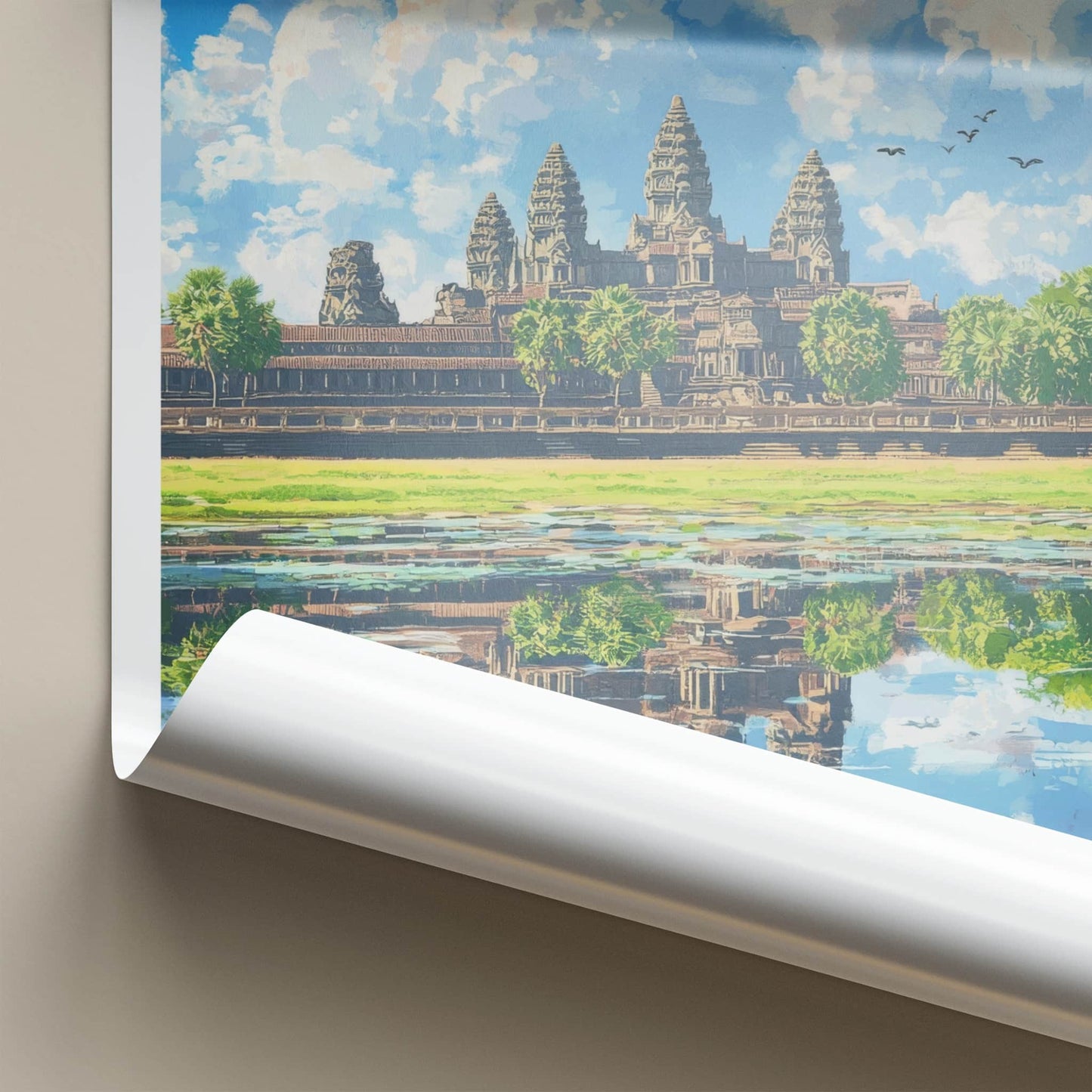 Angkor Wat Poster - Cambodia Travel Art - Temple Water Reflection Wall Decor